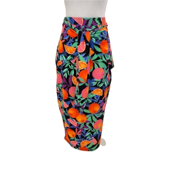 Nina Parker Tie Front Midi Skirt 2X Black/Orange Multi - Picture 4 of 13